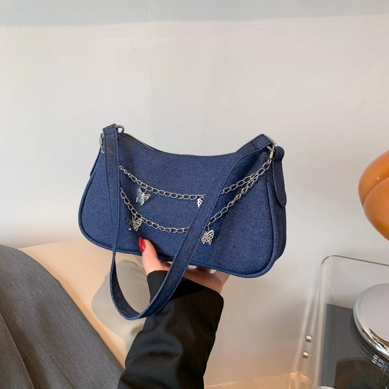 Women's All Seasons Denim Butterfly Streetwear Square Flip Cover Shoulder Bag Underarm Bag