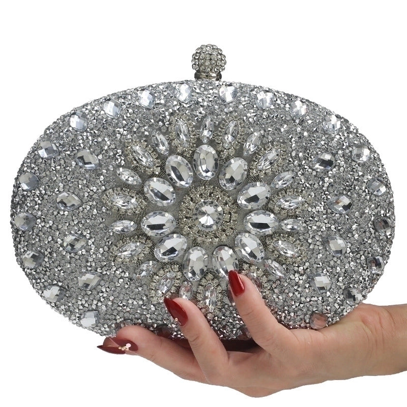 Women's All Seasons Rhinestone Flower Classic Style Oval Open Evening Bag