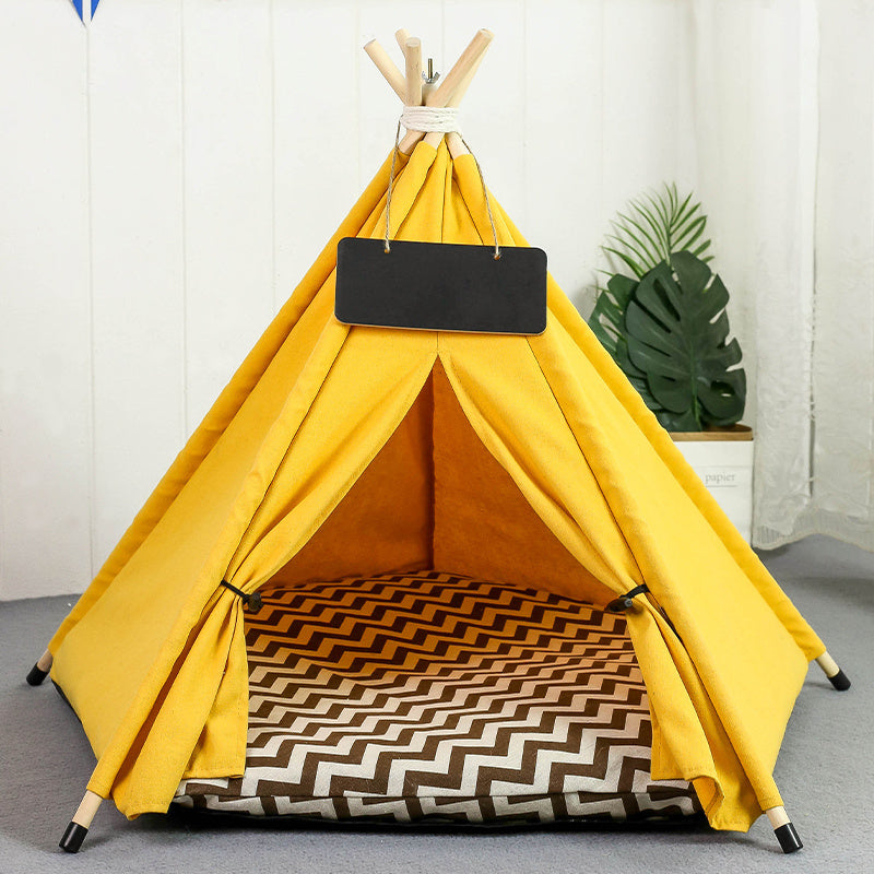 Portable Pet Teepee Tent - Cozy Dog & Cat Bed with Washable Cushion