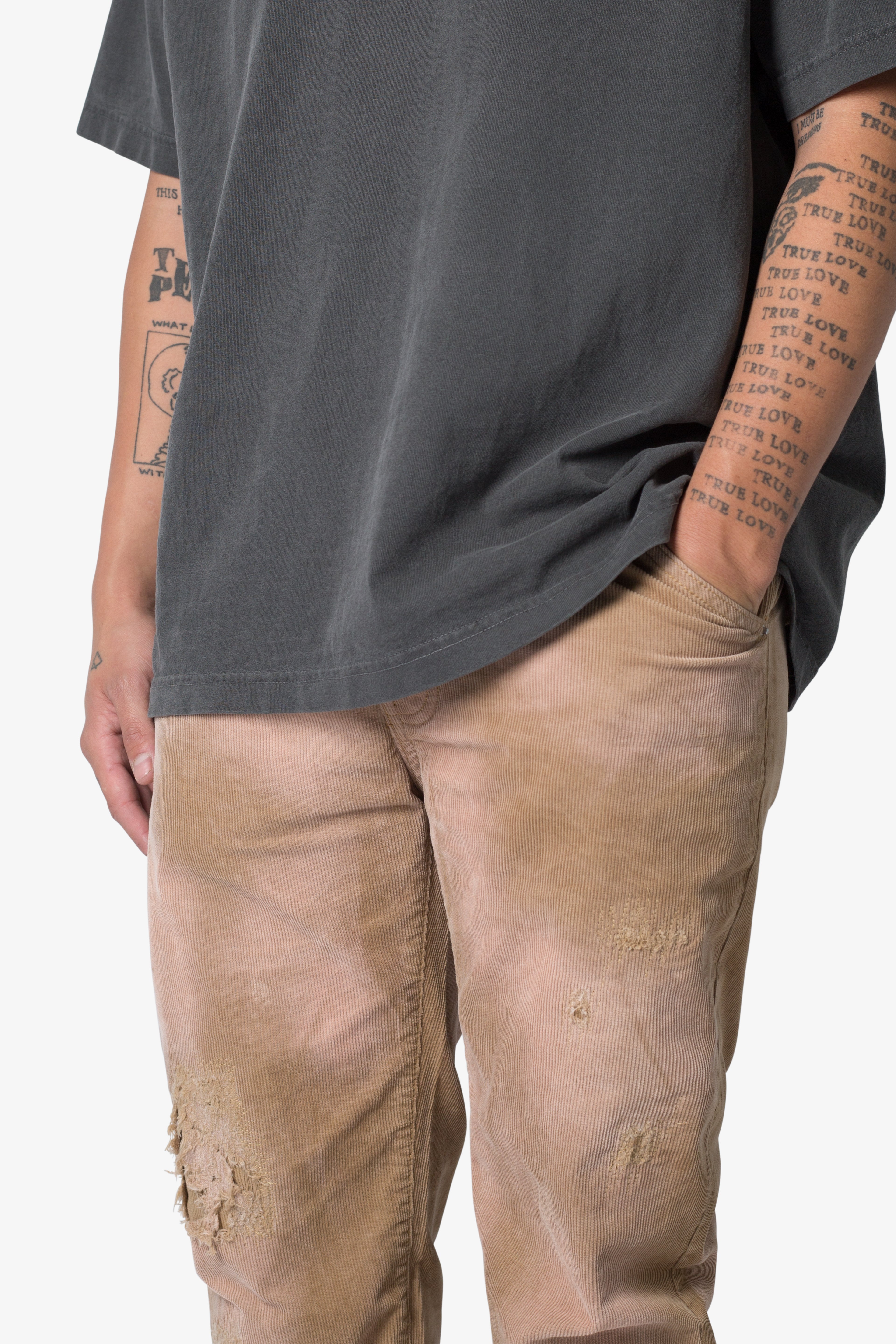 V648 Repaired Corduroy Pants - Tan