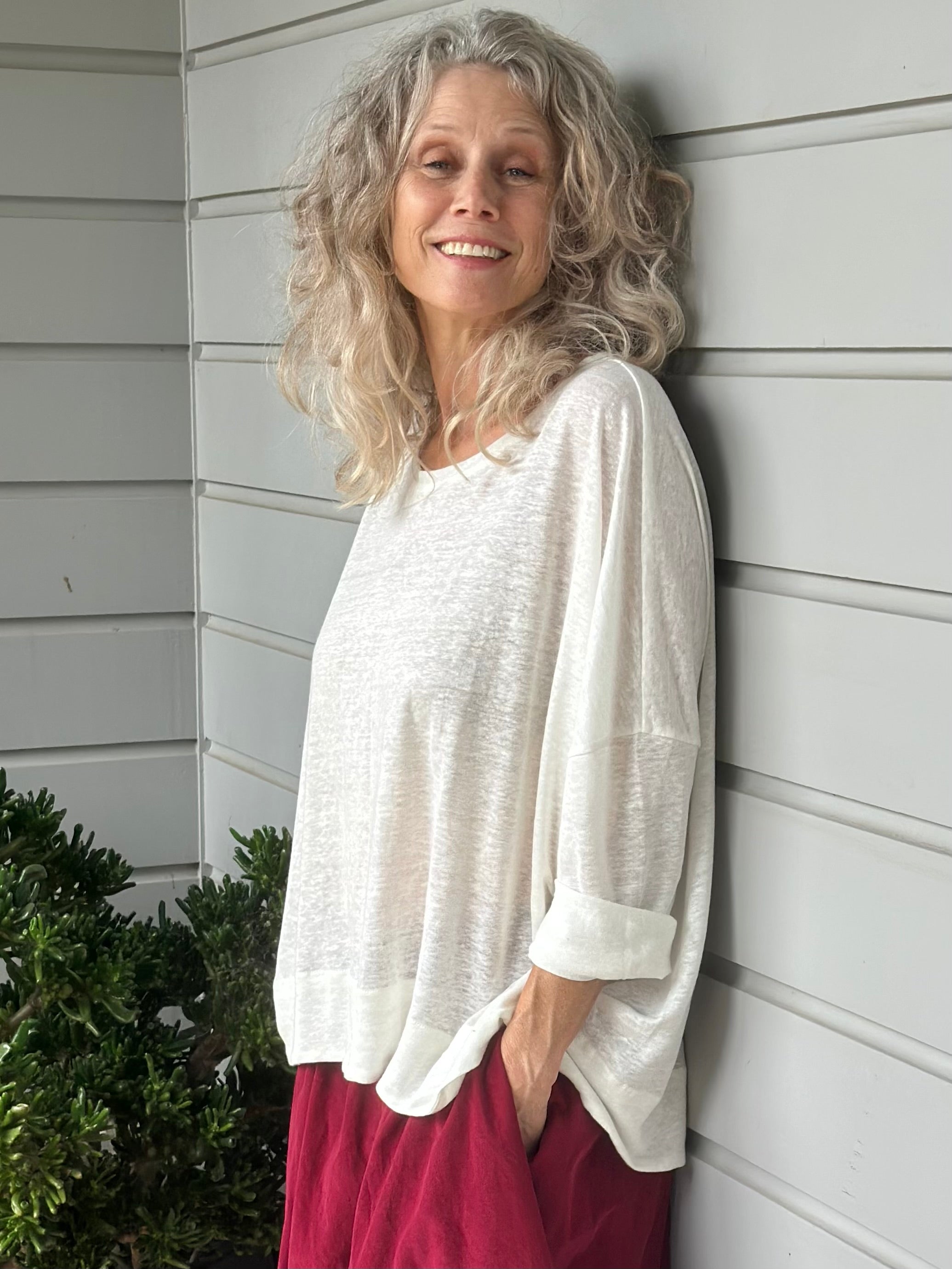 nina top - ivory linen knit