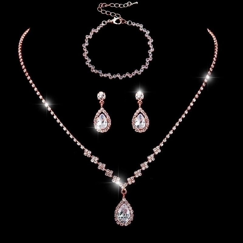 Minimalist Solid Color Artificial Crystal Copper Inlay Zircon Earrings Necklace