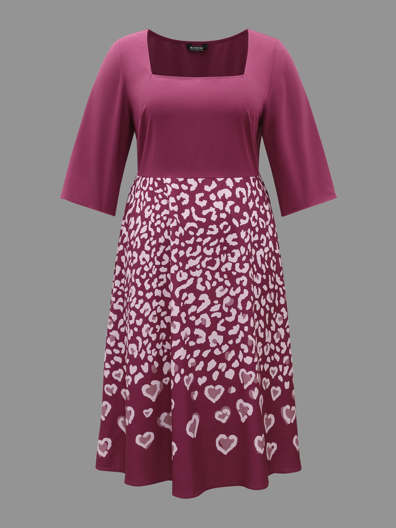 Square Neck Contrast Boho Print Midi Dress