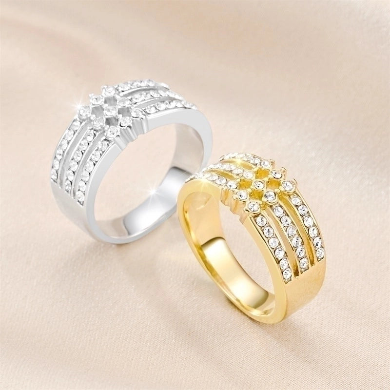 Minimalist Round Titanium Steel Zircon 18K Gold Plated Inlay Rings