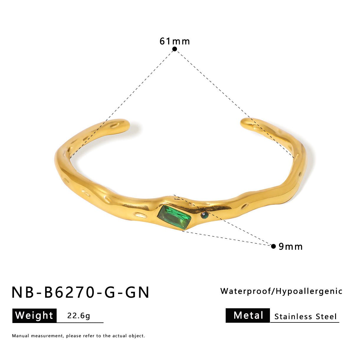 Ins Stainless Steel Zircon Pearl Bracelet C-Shaped Wave Line Open Gold-Plated Bracelet Design Female