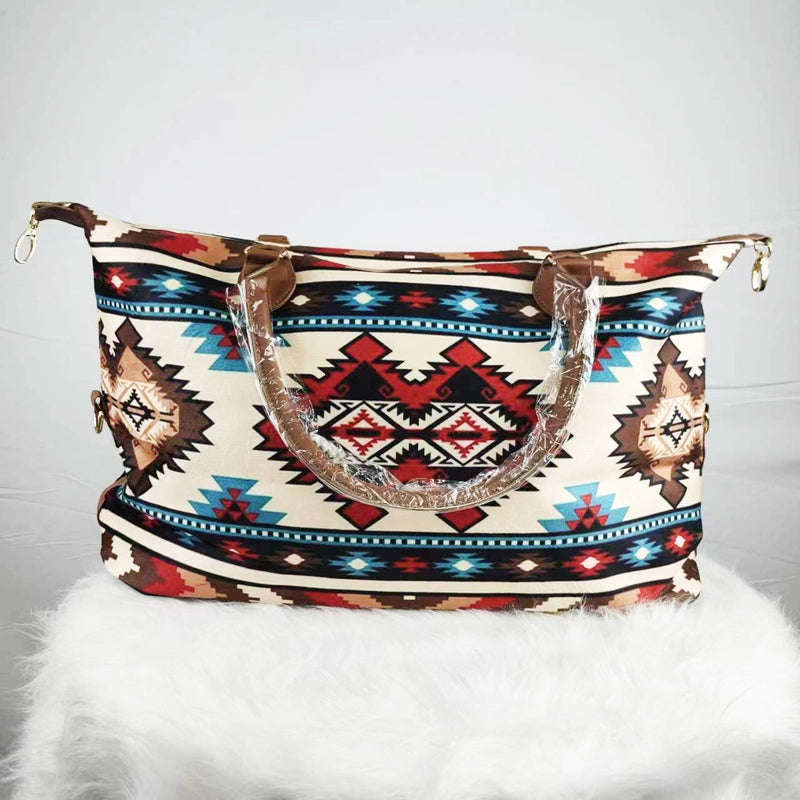 Unisex Large Polyester Geometric Vintage Style Streetwear Square Zipper Travel Bag