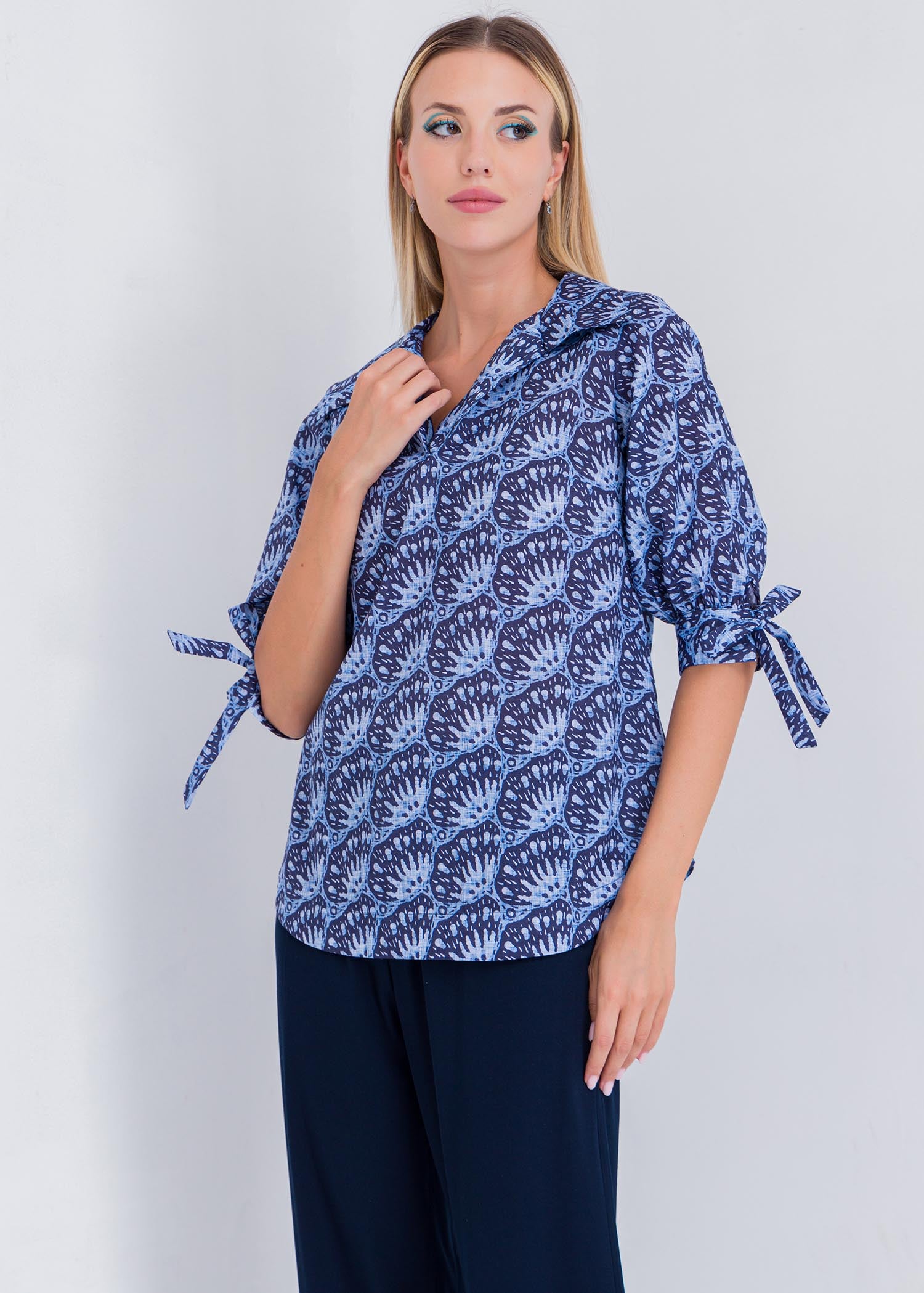 Printed Blouse With Ties