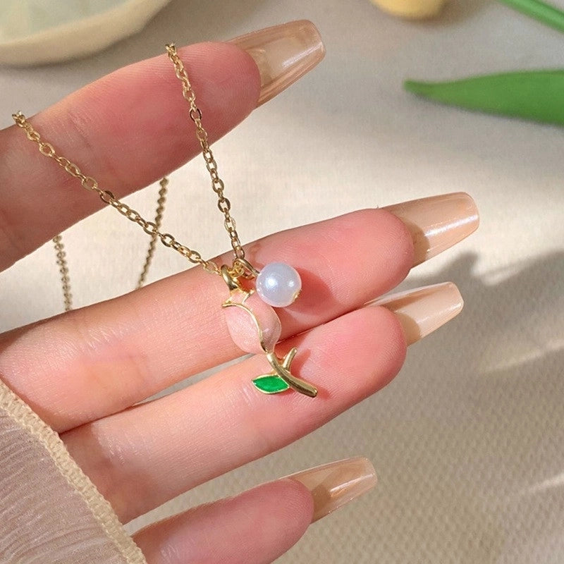 1 Pair Sweet Flower Enamel Plating Inlay Alloy Artificial Pearls Glass Earrings