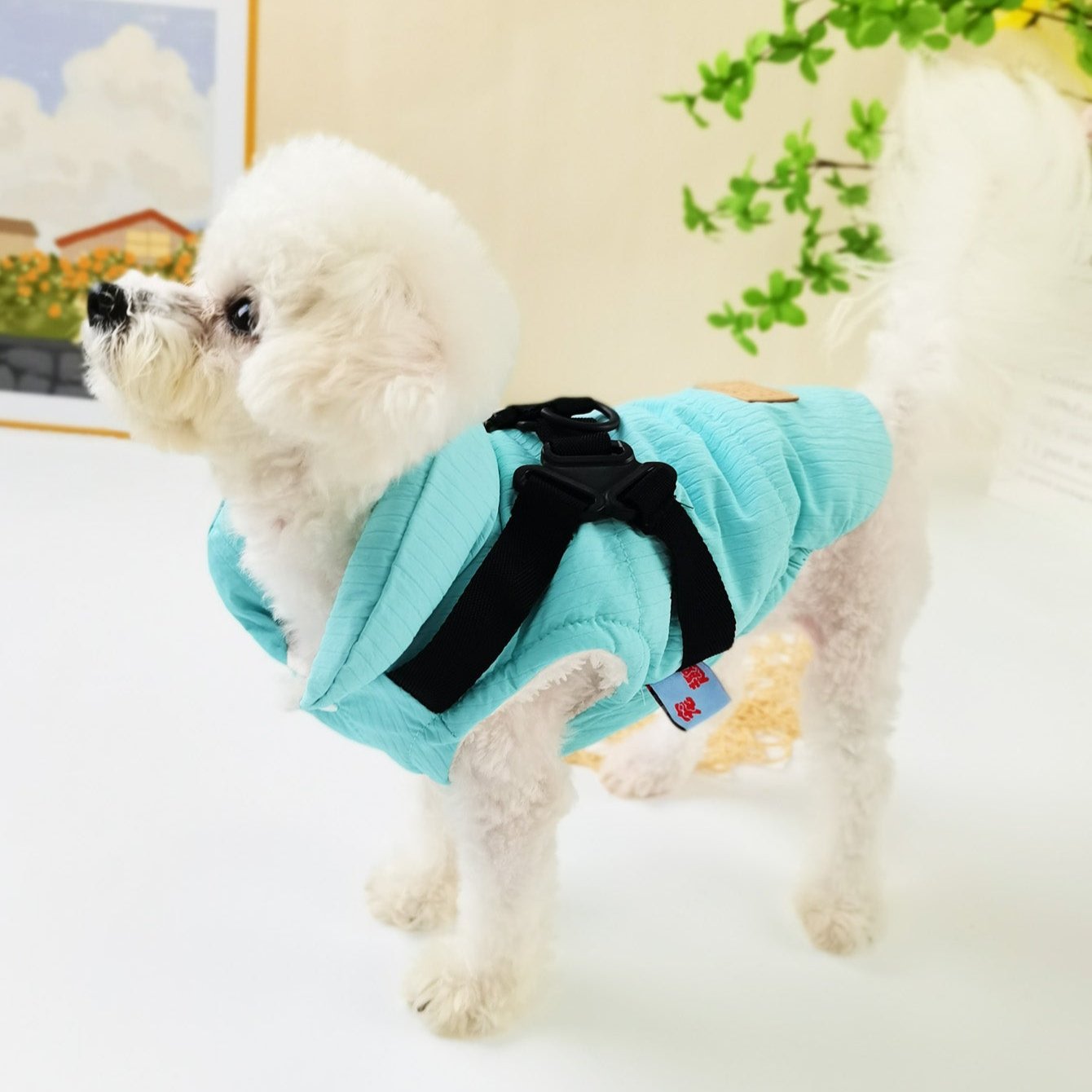 Solid Color Striped Fleece Dog Jacket Harness