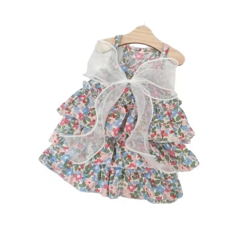 Pastoral Cotton Ditsy Floral Bow Knot Pet Clothing