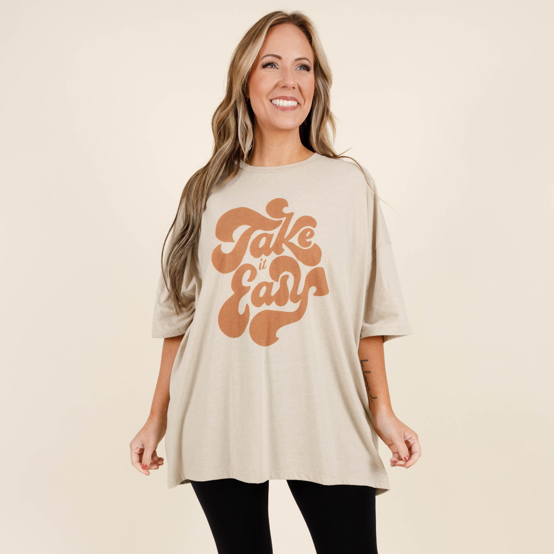 Take It Easy Boyfriend Tee. Heather Beige