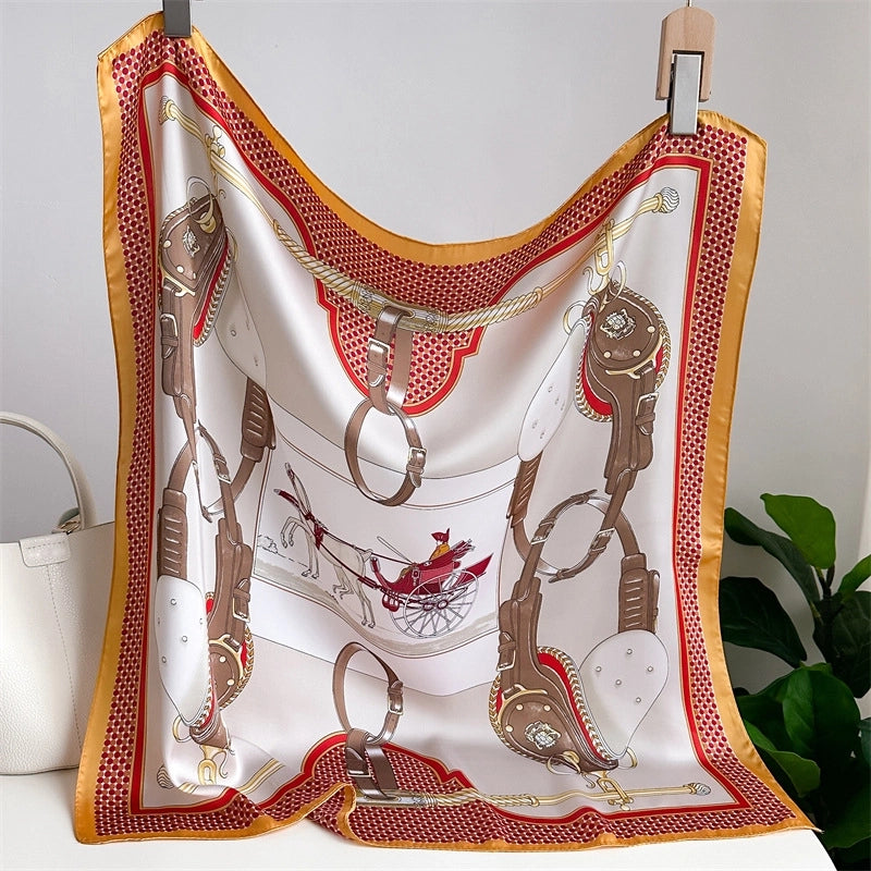 Unisex Casual Minimalist Stripe Flower Polyester Satin Printing Silk Scarf