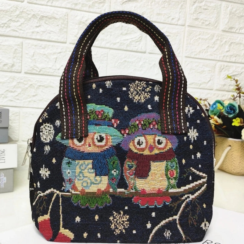 Women's Cotton And Linen Animal Cute Weave Shell Zipper Handbag