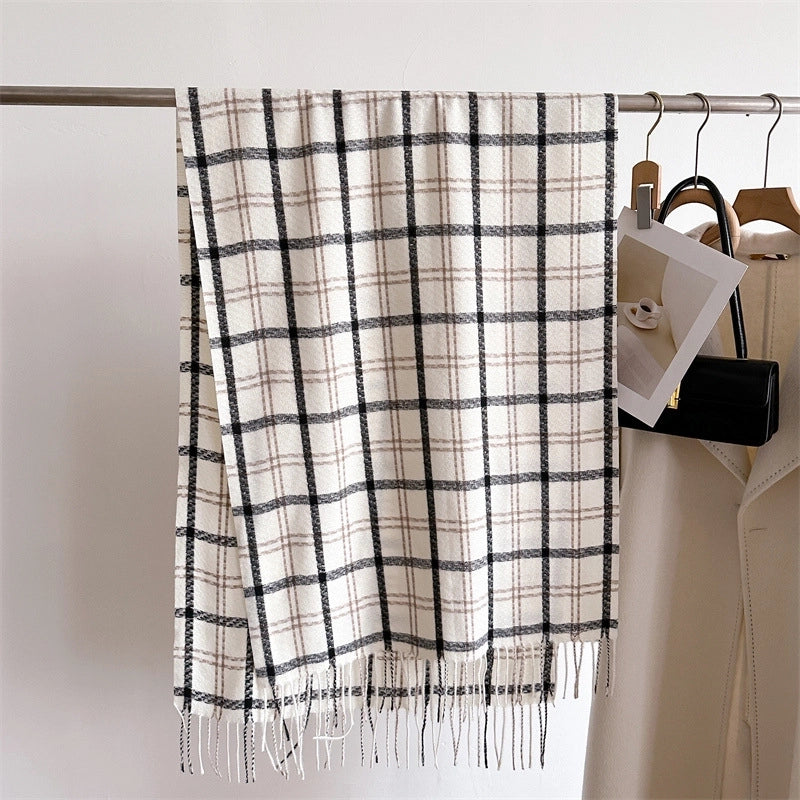 Sweet Cashmere-like Plaid Warm Shawl Scarf Unisex Autumn And Winter Fashion Tassel Scarf