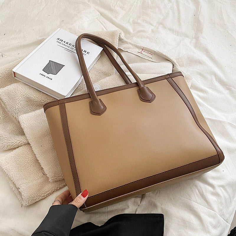 Women's Large Pu Leather Color Block Solid Color Streetwear Square Zipper Tote Bag
