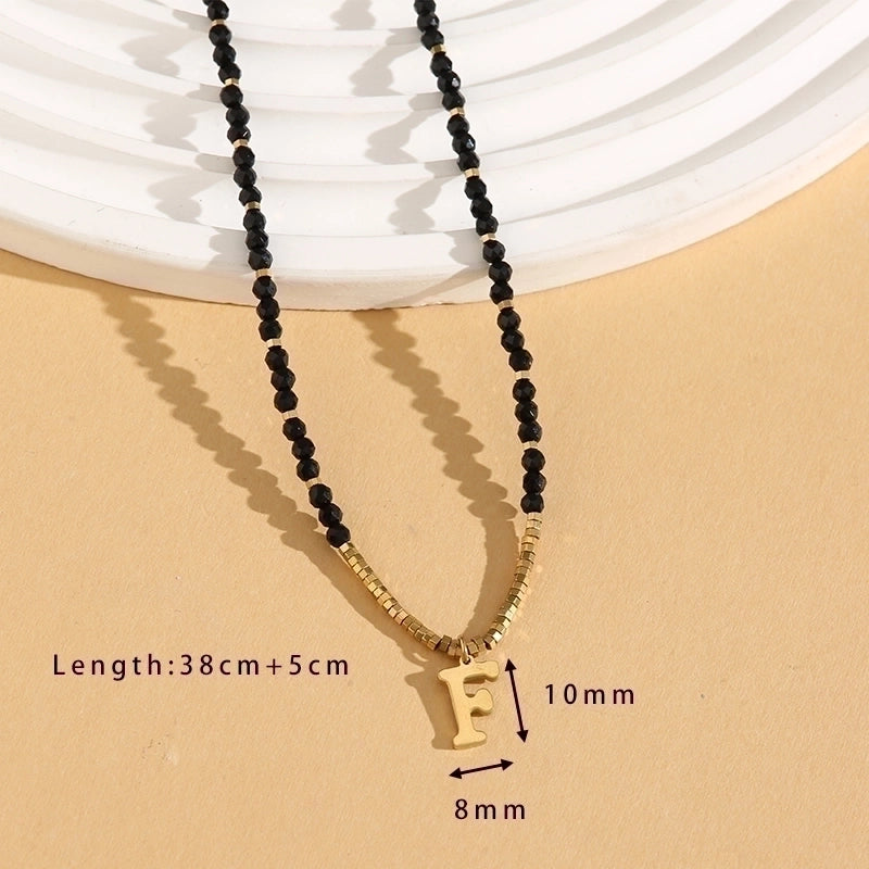 Casual Letter 304 Stainless Steel 18K Gold Plated Beaded Pendant Necklace
