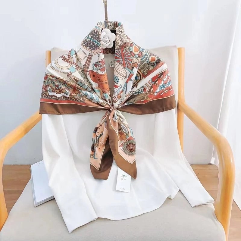 Women's Elegant Retro Printing Satin Silk Scarf