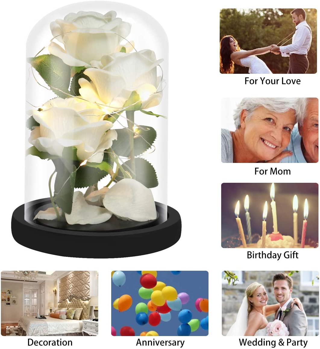 Rose That Lasts Forever in a Glass Dome with Led Lights.Gift for Mothers Day Valentine's Day Birthday Party Wedding Anniversary