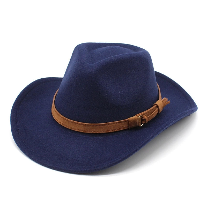 Women's New Denim Woolen Brimmed Jazz Top Hat Men's And Women's Chicken Heart Top Black Felt Hat Woolen Hat