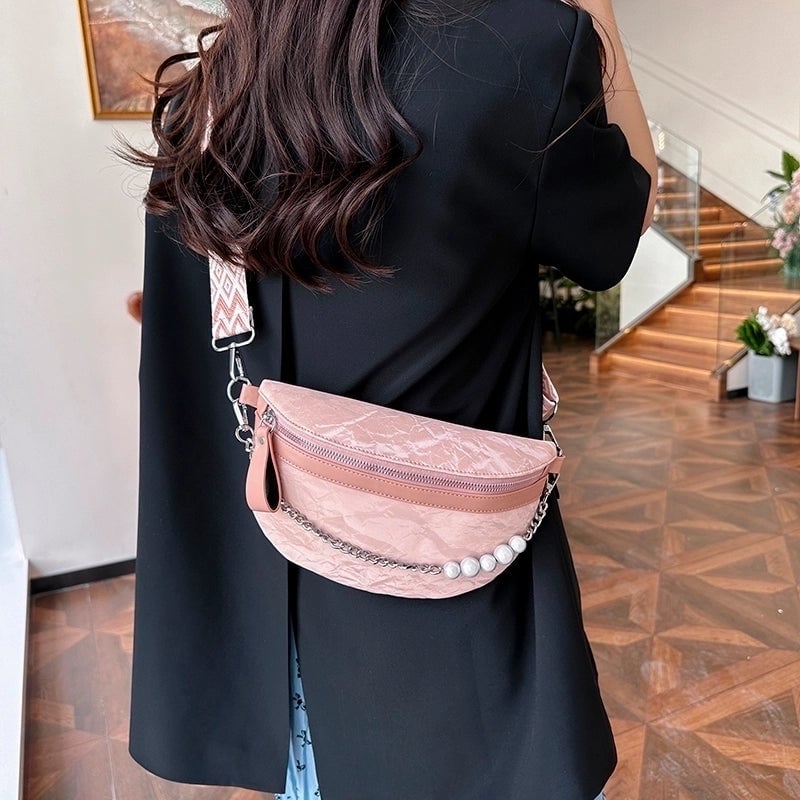 Women's Pu Leather Solid Color Punk Sewing Thread Dumpling Shape Zipper Shoulder Bag