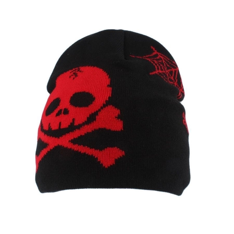 Hip Hop Skull Knitted Hat Halloween Funny Pullover Brimless Hat Wool Hat Spider Web