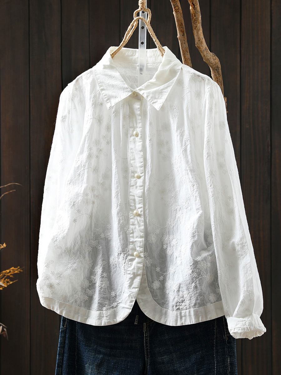 Women Summer Artsy Embroidery 100%Cotton Shirt