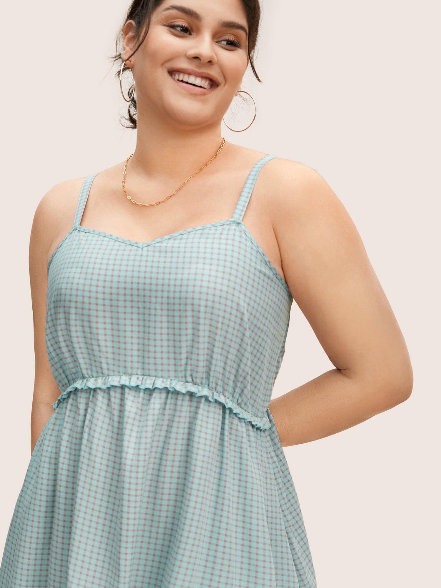 Gingham Frill Trim High Rise Cami Dress