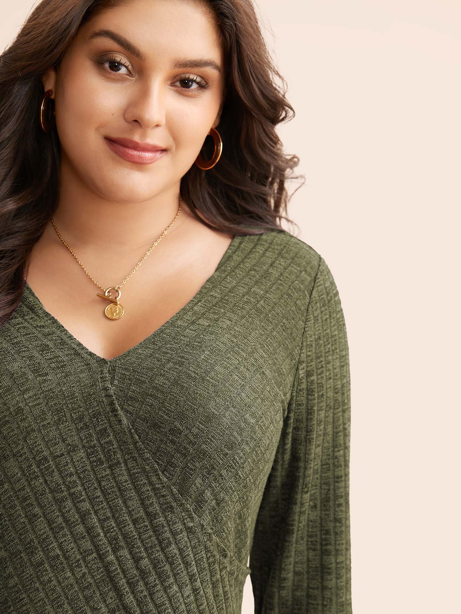 Solid Rib Knit Wrap Jersey Top