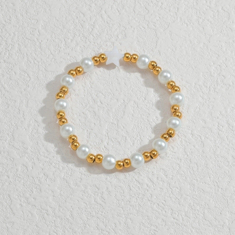 Elegant Cute Streetwear Geometric 304 Stainless Steel 18K Gold Plated Artificial Pearls Bracelets In Bulk