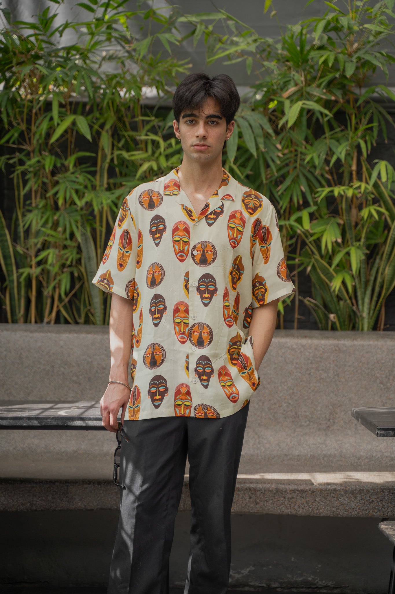 Tribal Faces Yellow Oversize Shirt