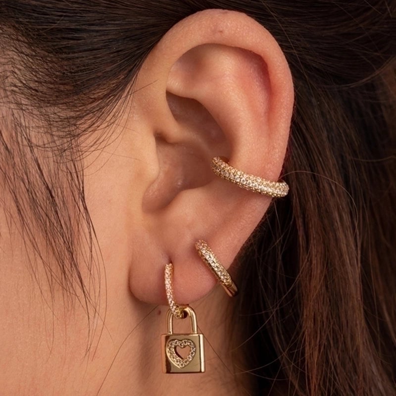 1 Piece  Minimalist V Shape Heart Shape Lock Plating Inlay Copper Zircon Drop Earrings