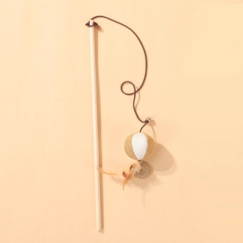 Cat Toys Linen Mouse Wooden Pole Cat Teaser Handheld Interactive Cat Teaser Toy Cat Supplies