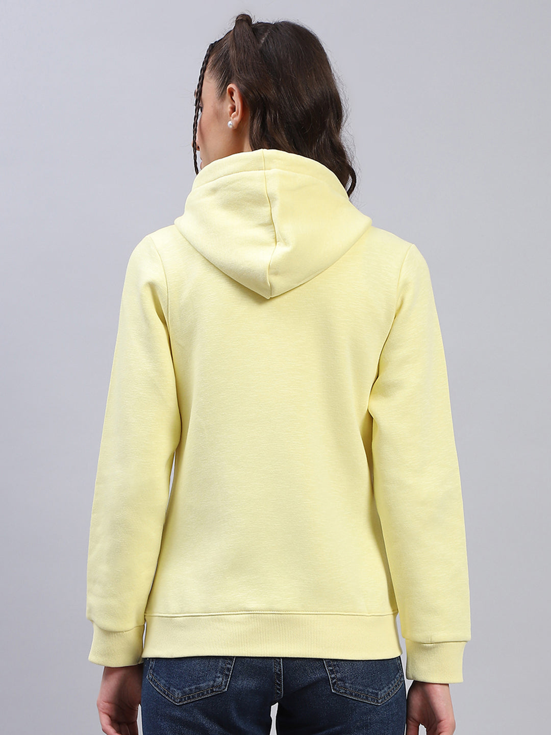 Women Yellow Solid Hooded Full Sleeve Sweatshirt