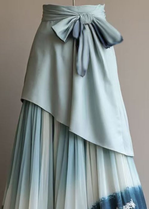 New Blue Wrinkled Patchwork Chiffon Skirt Summer