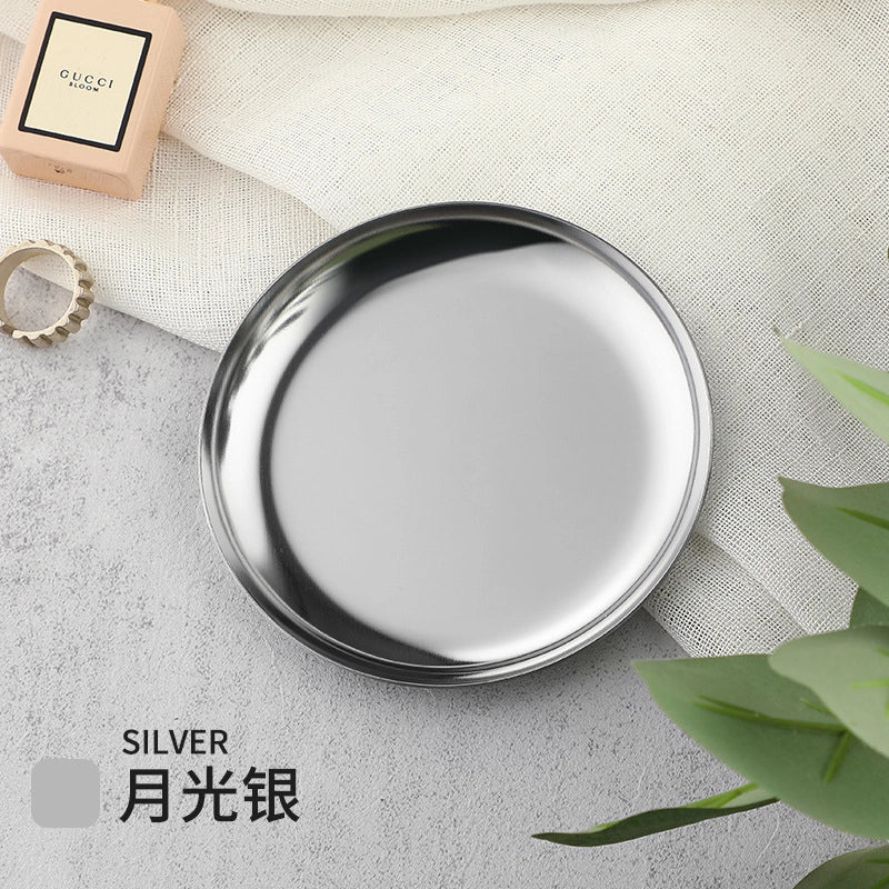 Luxury Metal Round Small Jewelry Tray Stainless Steel Storage Plate Dormitory Cosmetic Ornament Plate Decorative Item