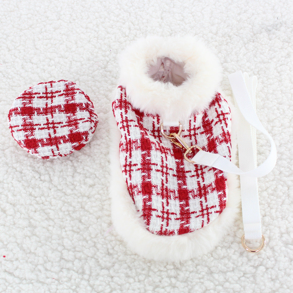 Furry Dog Cape Harness with Leash&Hat