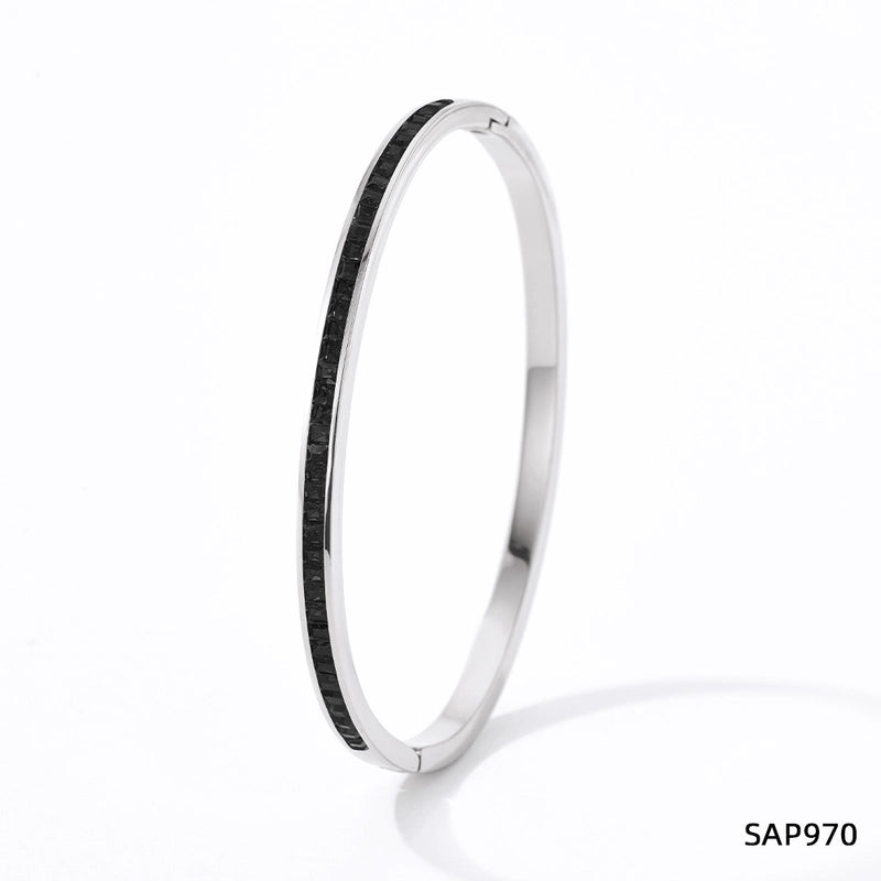 3 Pieces Classic Style Solid Color 304 Stainless Steel 16K Gold Plated White Gold Plated Gold Plated Artificial Gemstones Bangle In Bulk