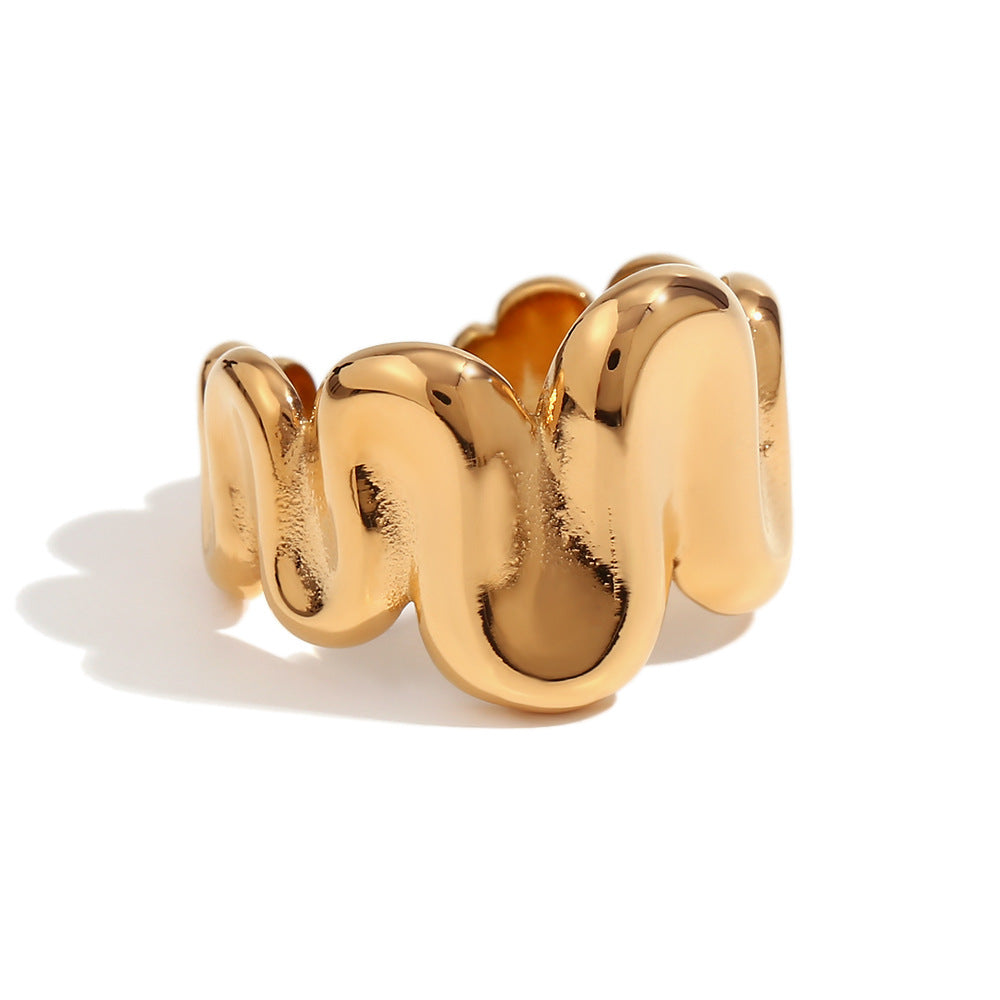 Vintage Fashion Retro Quadrilateral Circle Geometric Stainless Steel 18K Gold Plated Rings