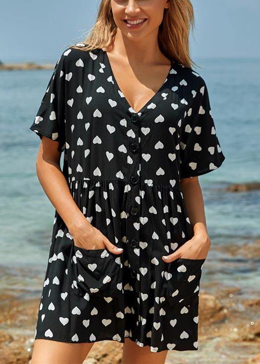 French Leopard Button Pockets Vacation Summer Cotton Dress