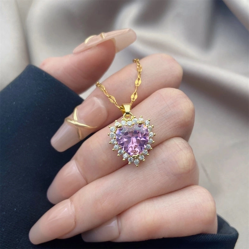 Vintage Style Geometric Stainless Steel Plating Inlay Zircon Pendant Necklace