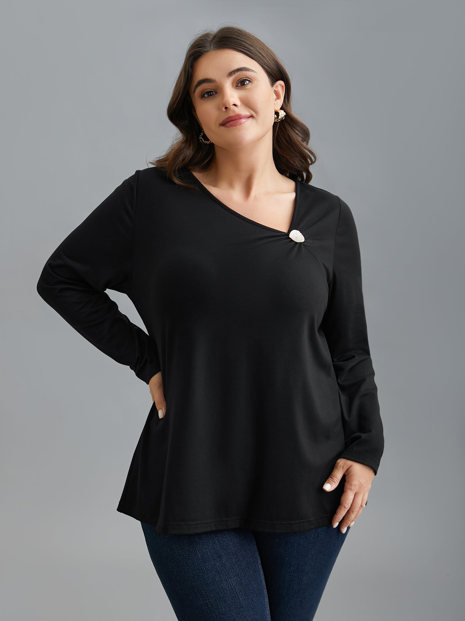 Supersoft Asymmetrical Neckline Stretchy Top