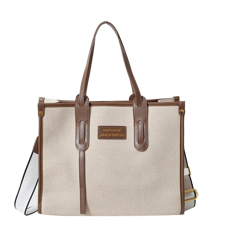 Women's Large Canvas Letter Elegant Square Zipper Tote Bag