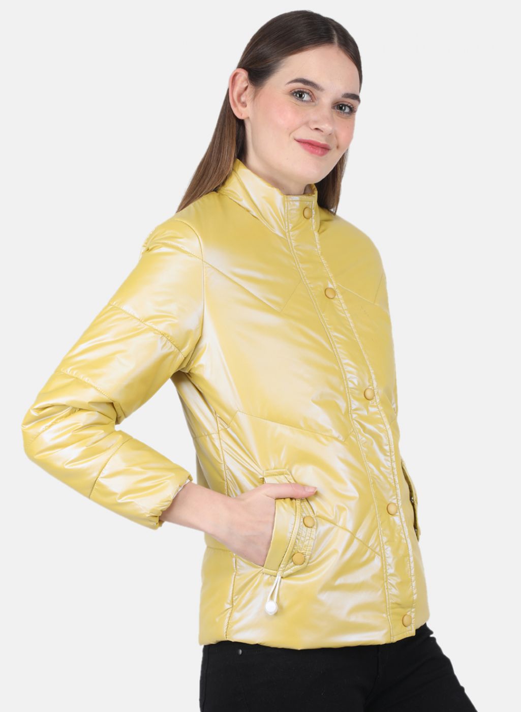 Women Mustard Solid Jacket