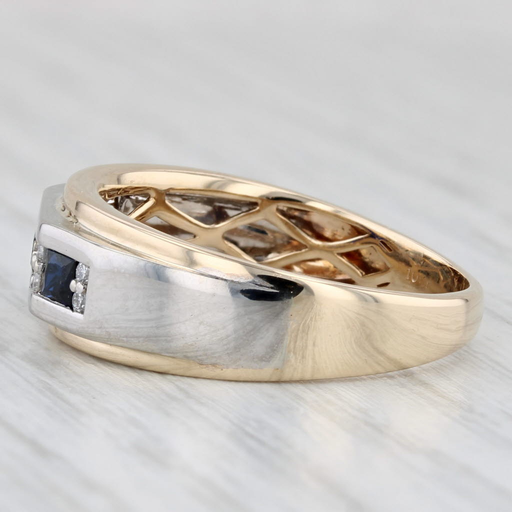 Lab Created Blue Sapphire Diamond Ring 10k Yellow Gold Size 10.5 Men's