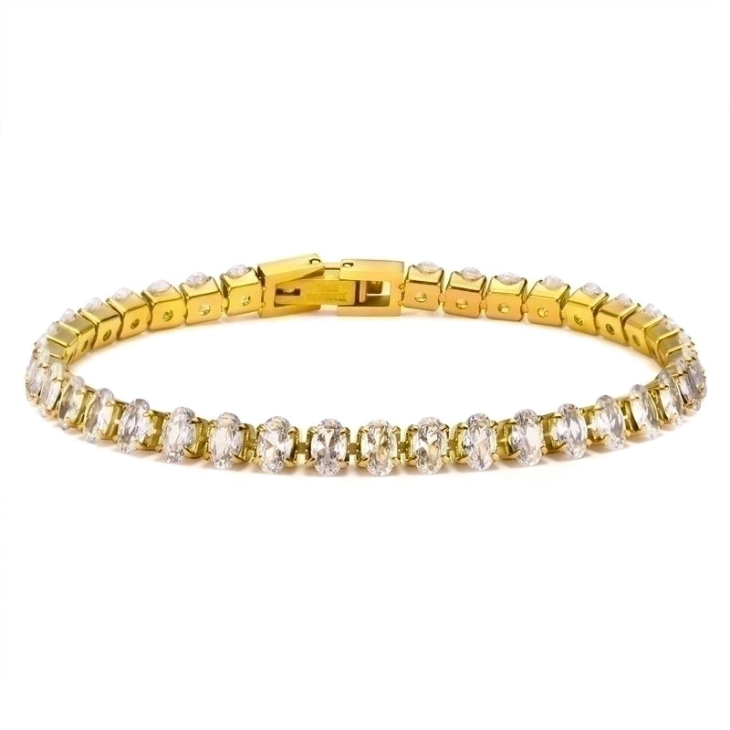Fashion Solid Color 201 Stainless Steel Zircon 18K Gold Plated Plating Inlay Bracelets Necklace