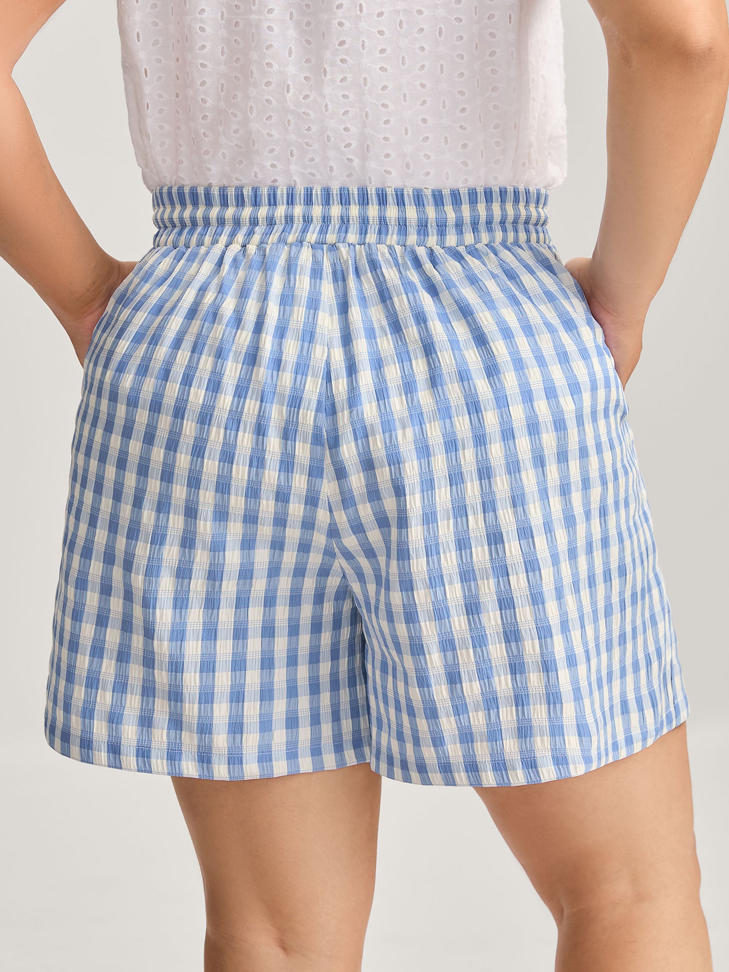 Plaid Print Drawstring Wide-Leg Shorts