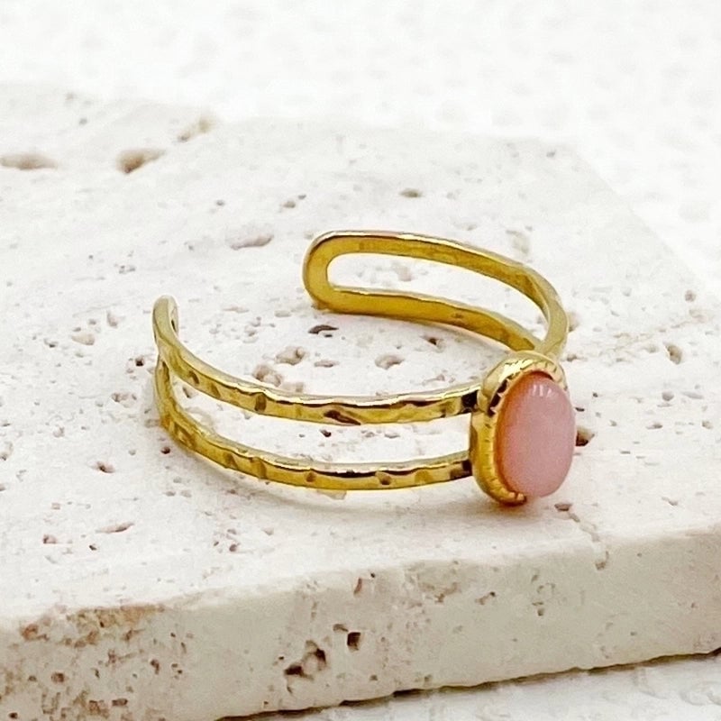 304 Stainless Steel Gold Plated Casual Minimalist Commute Plating Inlay Oval Natural Stone Open Rings