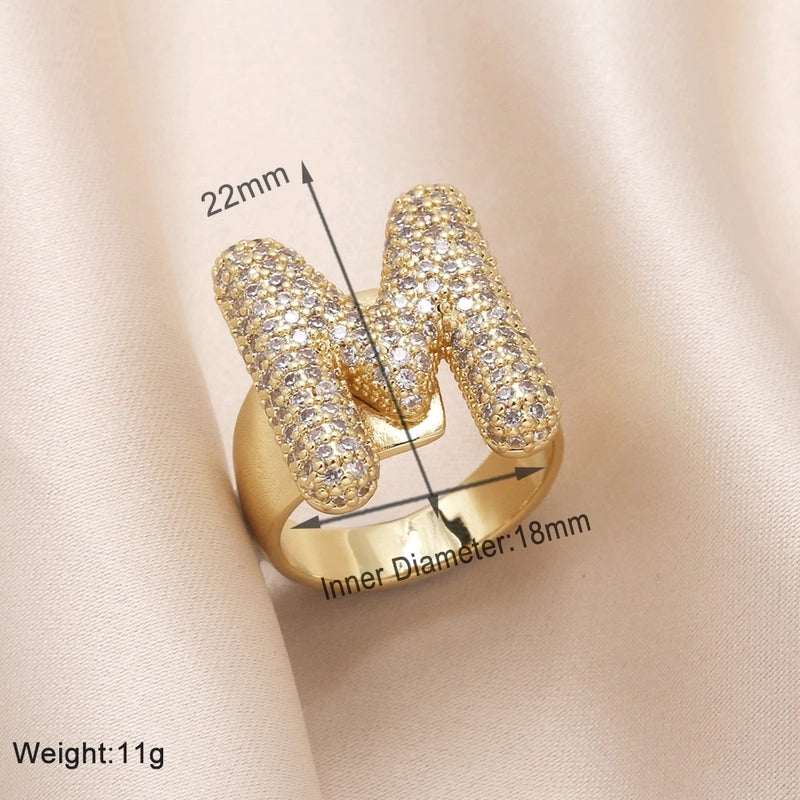 Copper 18K Gold Plated Modern Style Minimalist Plating Inlay Letter Zircon Open Rings