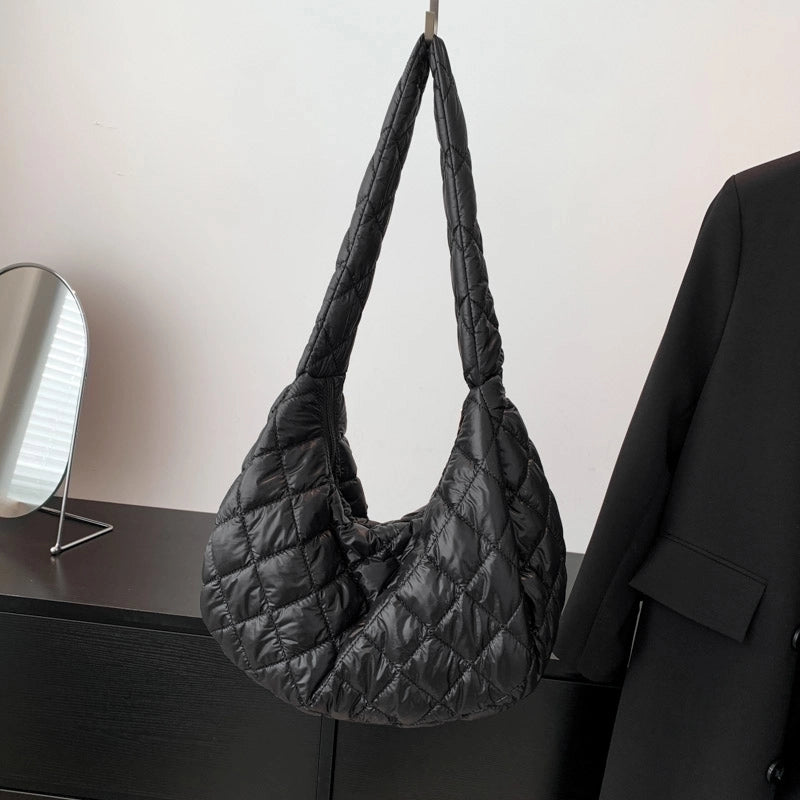 Women's Cotton Solid Color Basic Dumpling Shape Zipper Shoulder Bag Underarm Bag