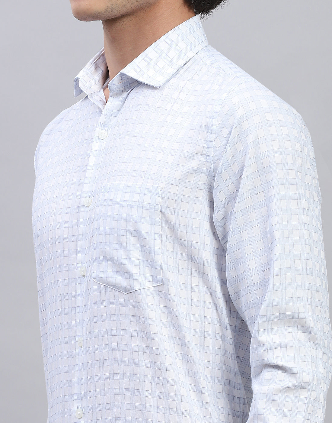 Men Sky Blue Check Collar Full Sleeve Shirt